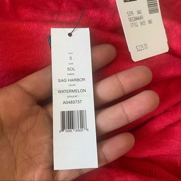 THEORY Sag Harbour Linen Short Sleeve Braided Side In Watermelon - Picture 6 of 6